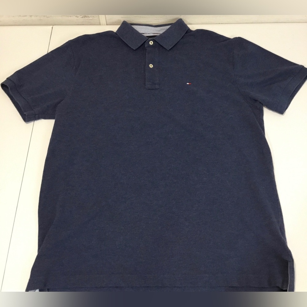 Tommy Hilfiger Men's Dark Blue Polo with Subtle Flag Logo